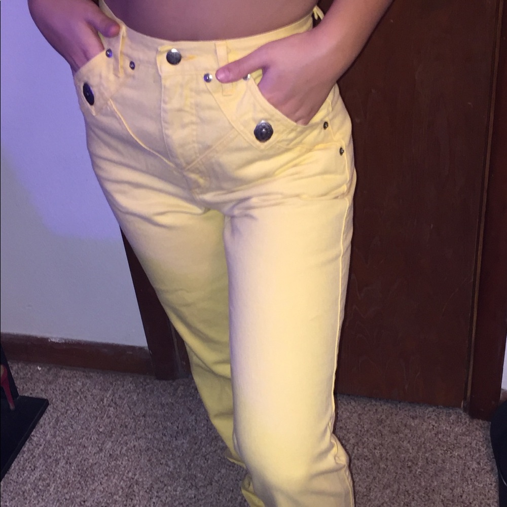 Pastel yellow RoughRider high waisted jeans